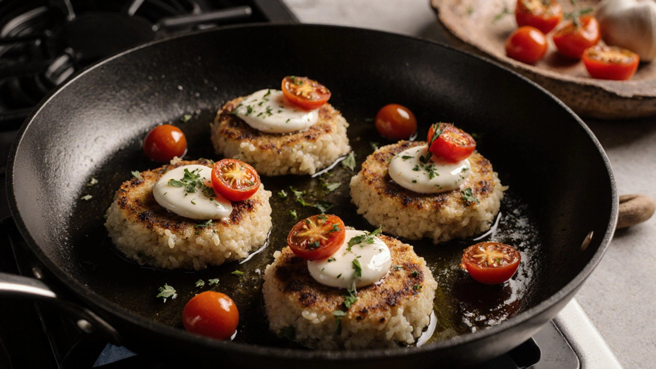 Křupavé rýžové placky s kozím sýrem a rajčaty