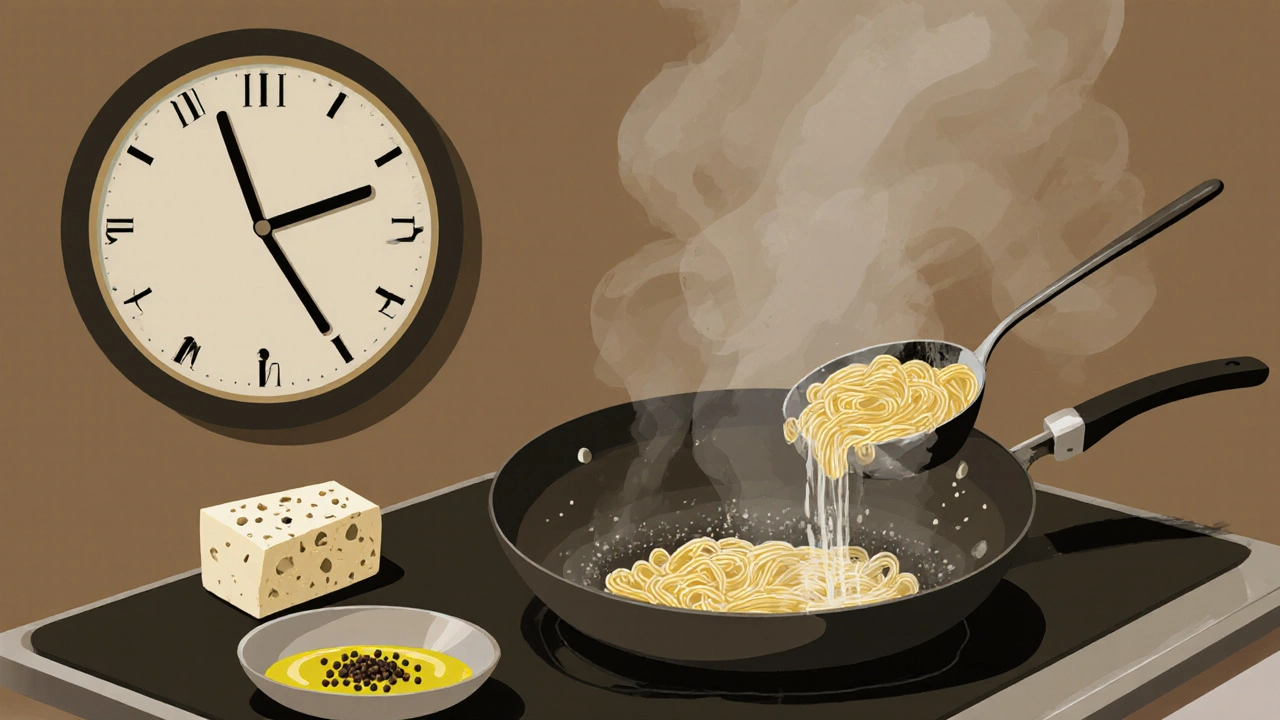 Makaróny s česnekem a olivovým olejem, s vodou z vaření.