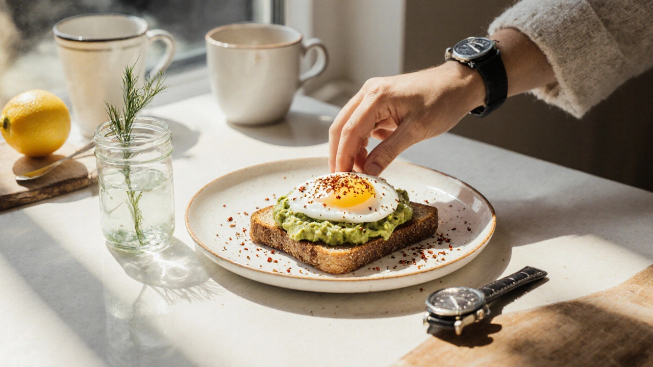 Tost s avokádem, vajíčkem a papričkou čili.